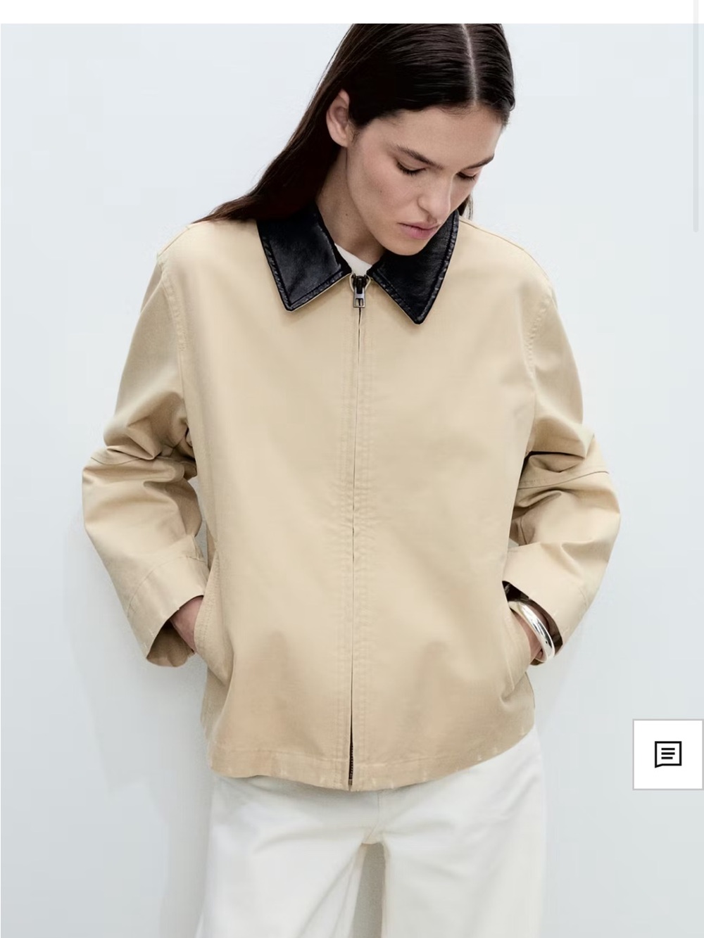 Mango Jacket with Contrast Leather Collar - Size Small